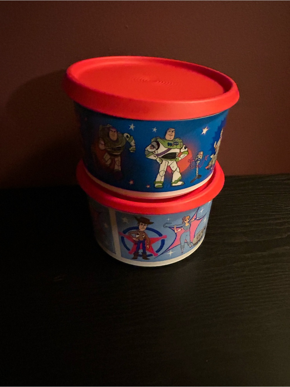 Tupperware Blue Toy Story Print Snack Containers with Red Lids (Set of 2)